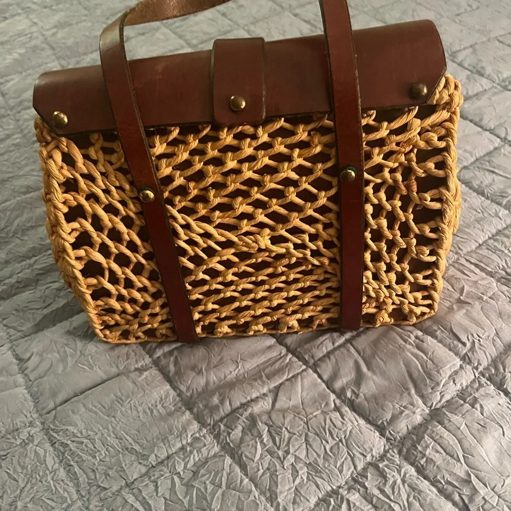 Etienne Aigner Vintage 60’s Woven Straw Leather Satchel Handbag